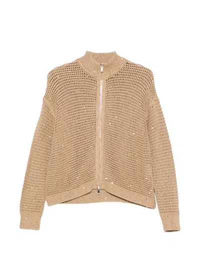 Max Mara Sequin-embellished Open-knit Cardigan In Brown