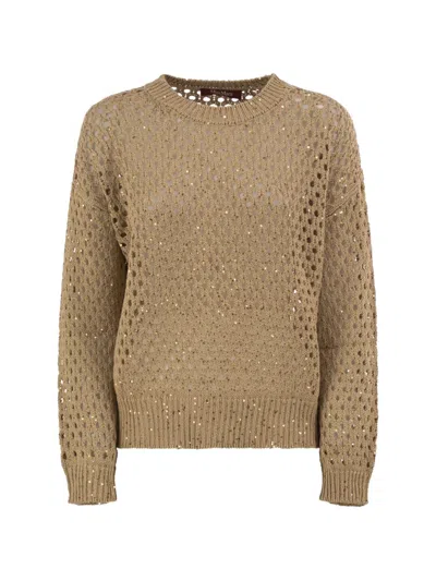 Max Mara Sequin-embellished Openwork Sweater In Neutral