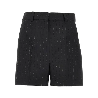 Max Mara Sequinned Pinstriped Wool Shorts In Black