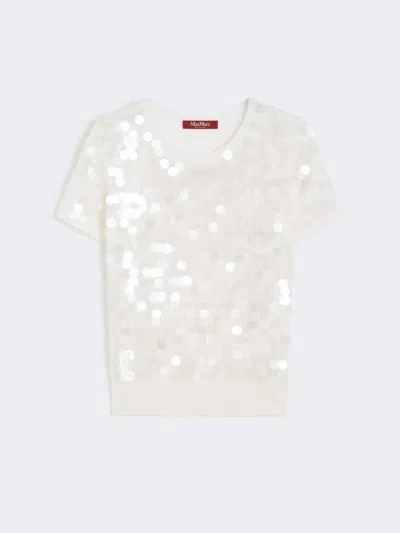 Max Mara Sequinned Wool Sweater In White