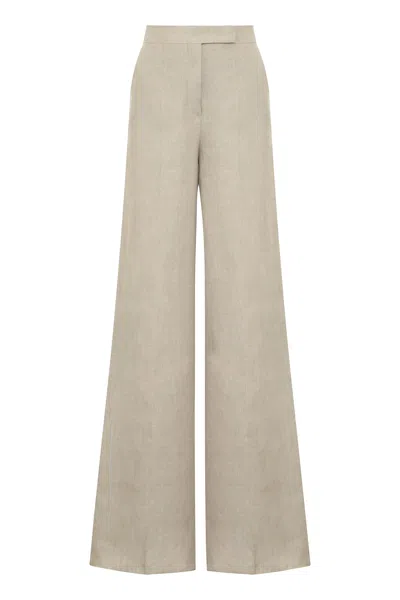 Max Mara Sequoia Linen Wide Leg Trousers In Beige