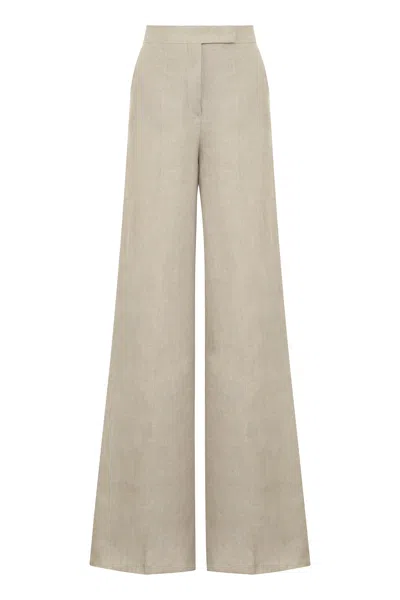 Max Mara Sequoia Linen Wide Leg Trousers In Neutral