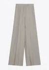 Max Mara Wide Beige Trousers In Linen Canvas Women In Gray
