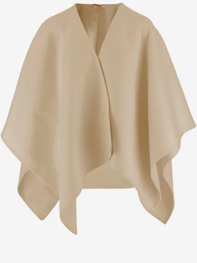 Max Mara Serra Cape In Alpaca And Wool Blend In Neutral