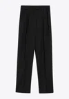 Max Mara Black Pinstriped Wool Trousers In Black