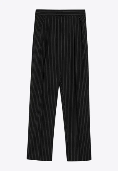 Max Mara Sesamo Pinstriped Wool Pants In Black