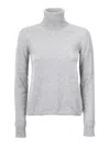 Max Mara Fitted Wool Turtleneck Sweater With Ribbed Detailing In Gray