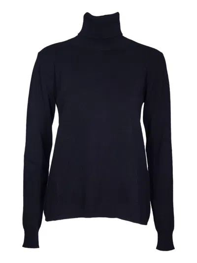 Max Mara Sestri Model Sweater In Cashmere Blend With High Collar And Ribbed Details In Black