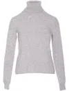 Max Mara Fitted Wool Turtleneck Sweater With Ribbed Detailing In Gray
