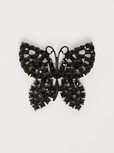 Max Mara Set Of Rhinestone Brooches In Black