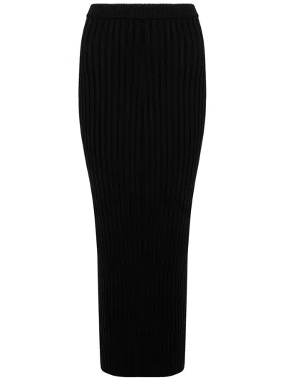 Max Mara Seta High Waist Ribbed-knit Skirt In Black