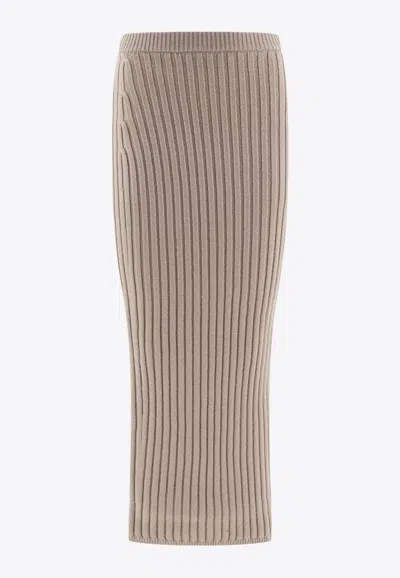 Max Mara Seta Wool And Cashmere Knit Skirt In Beige