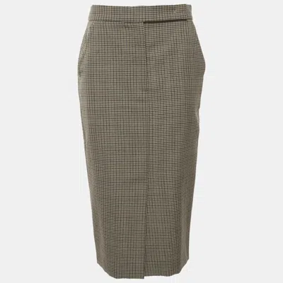 Pre-owned Max Mara Sfilata Beige Houndstooth Wool Midi Skirt S In Sand