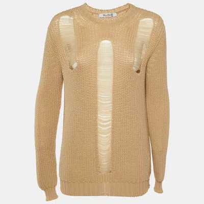Pre-owned Max Mara Sfilata Beige Nylon Knit Ripped Sweater M