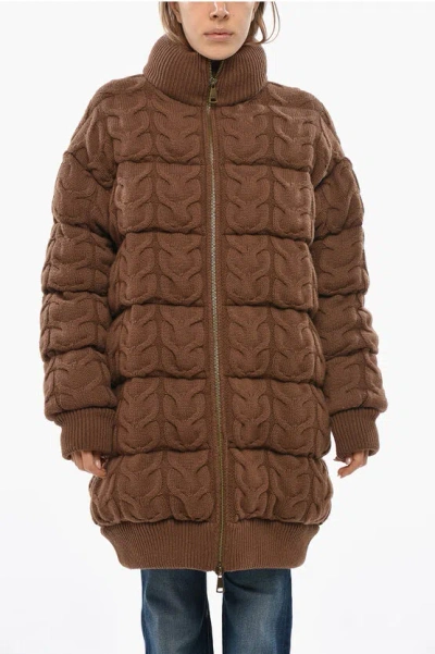 Max Mara Sfilata Cable Knit Ovatta Padded Coat In Brown