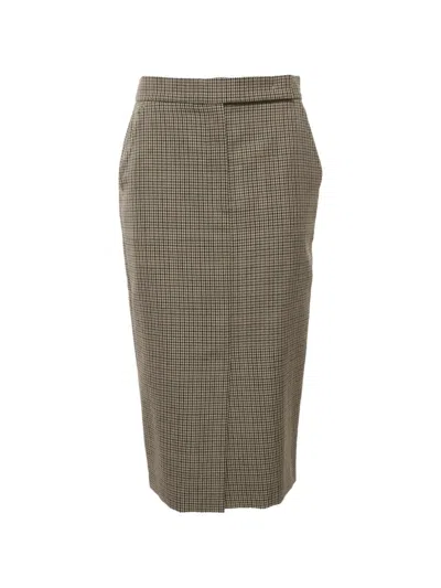 Pre-owned Max Mara Sfilata Houndstooth Midi Skirt In Brown
