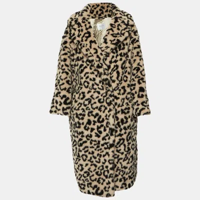 Pre-owned Max Mara Sfilata Max Mara Pale Beige Leopard Print Alpaca Wool Teddy Bear Coat L