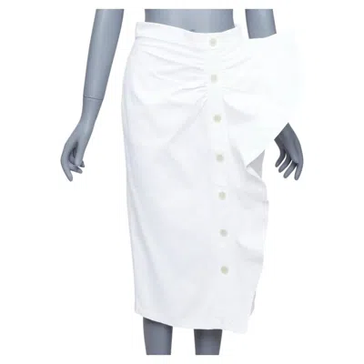 Pre-owned Max Mara Sfilata White Cotton Asymmetric Ruffles Button Skirt It36 Xxs