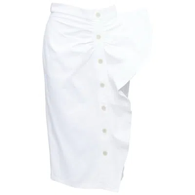 Pre-owned Max Mara Sfilata White Cotton Asymmetric Ruffles Button Skirt It36 Xxs