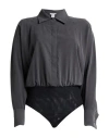 Max Mara Sfilata Woman Bodysuit Grey Size 12 Silk, Polyamide, Elastane In Black