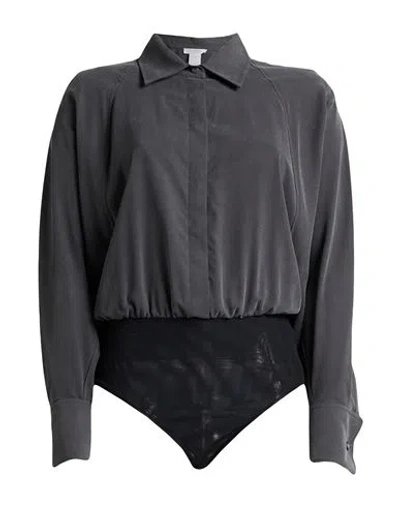 Max Mara Sfilata Woman Bodysuit Grey Size 12 Silk, Polyamide, Elastane In Black