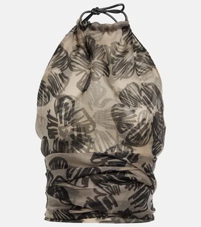 Max Mara Shaila Silk Crop Top In Sabbia Nero