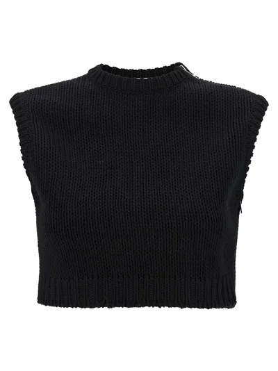 Max Mara Shaved Cotton Knit Tank Top In Black