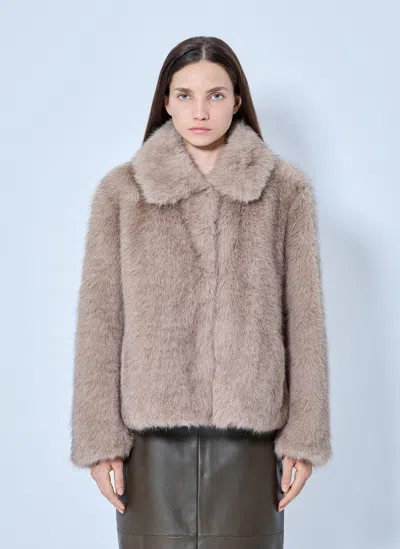 Max Mara Shawl Collar Faux Fur Jacket In Beige