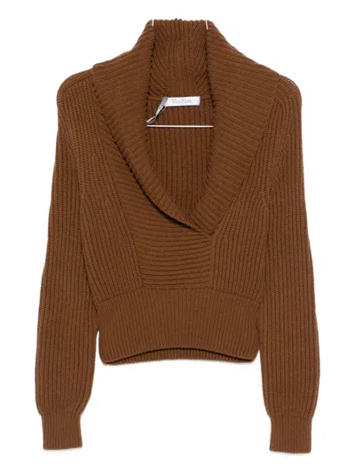 Max Mara Shawl-collar Sweater In Brown