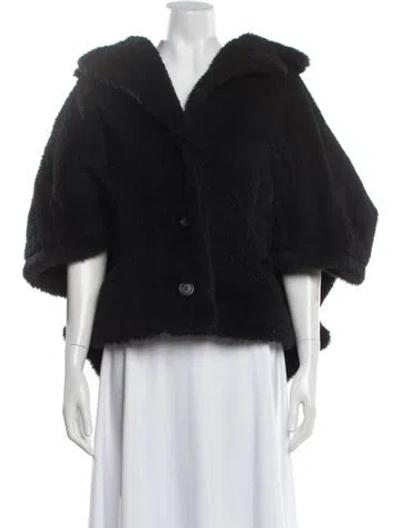 Pre-owned Max Mara Shawl Jacket Alpaca Faux Fur Coat In Black