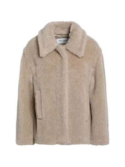 Max Mara Shawl-collar Faux Fur Coat In Neutral