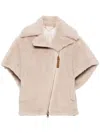Max Mara Newmant Biker Jacket Cape In Wool And Alpaca Teddy Fabric In Nude