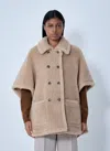 Max Mara Shearling Cape In Neutral