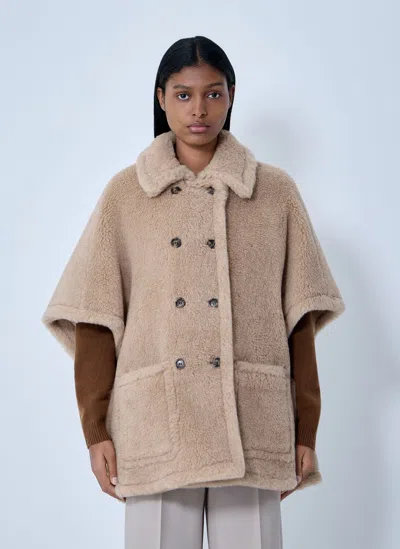 Max Mara Shearling Cape In Neutral