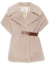 Max Mara Newmant Biker Jacket Cape In Wool And Alpaca Teddy Fabric In Neutrals