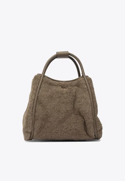 Max Mara Shearling Logo Top Handle Bag In Brown