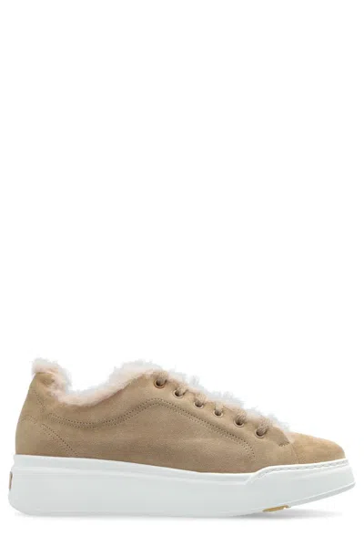 Max Mara Sneakers In Suede And Wool And Alpaca Teddy Fabric In Beige