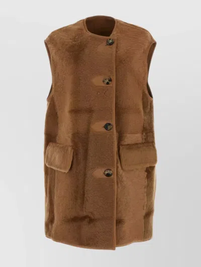 MAX MARA SHEARLING SLEEVELESS COAT WITH FAUX FUR TEXTURE