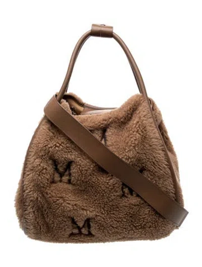 Pre-owned Max Mara Shearling Top Handle Bag In Brown