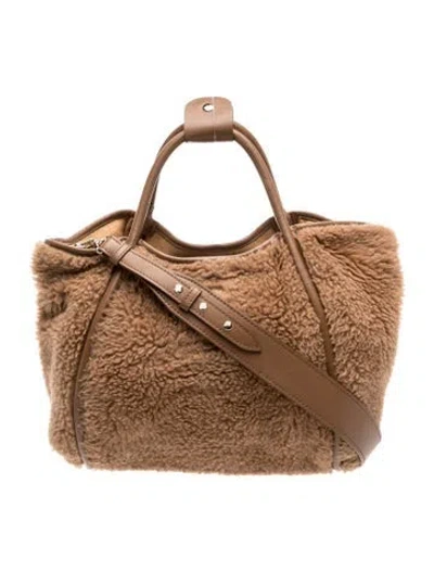 Pre-owned Max Mara Shearling Top Handle Bag In Neutral