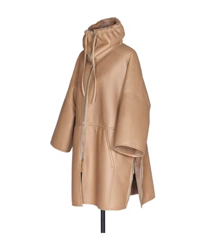 Max Mara Shearling-trim Cape Coat In Nude