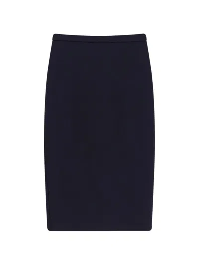 Max Mara Sheath Skirt In Stretch Wool Canvas In Blue