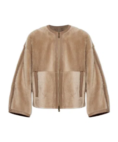 Max Mara Sheepskin Knitwear Coat In Brown
