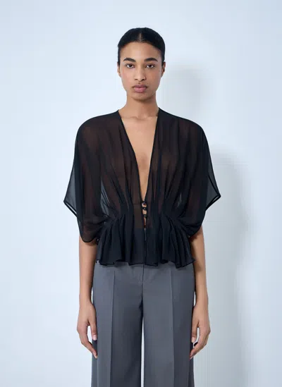 Max Mara Sheer Button-front Blouse In Black