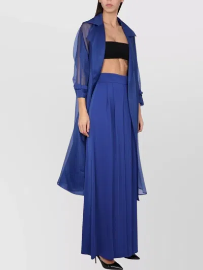 Max Mara Sheer Cropped Top Pleated Skirt In Blue