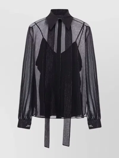 Max Mara Sheer Long Sleeve Top With Tie Detail In Black