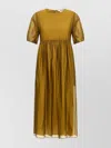 Max Mara Sheer Overlay Gathered Waist Dress In Yellow
