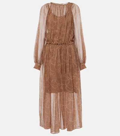 Max Mara Sheer Silk Georgette Midi Dress In Yellow