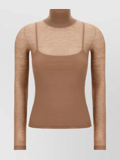 Max Mara Sheer Turtleneck Knit Sweater In Brown