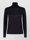 Max Mara Sheer Turtleneck Sweater With Ribbed Cuffs And Hem In Blue